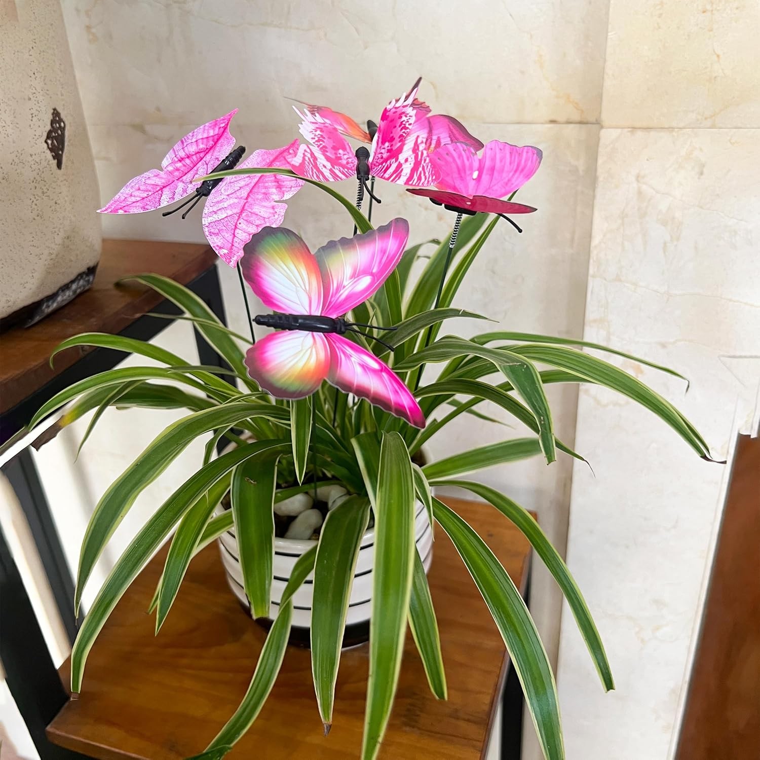 12pcs Pink Butterfly Plant Stakes Garden Decor Metal Flower Pot Sticks