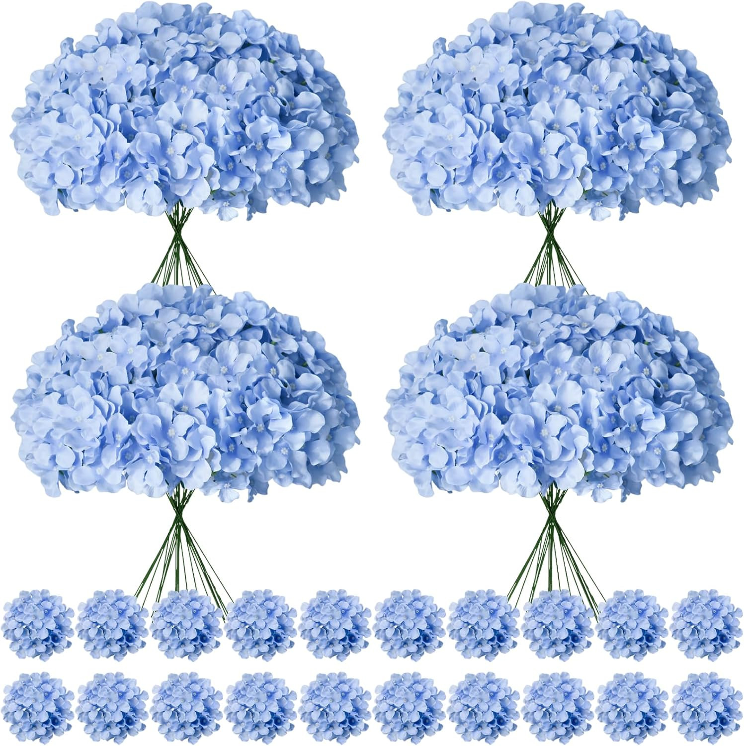 100 Pcs Faux White Hydrangea Artificial Flowers Bulk, Fake Silk Hydrangea Flower