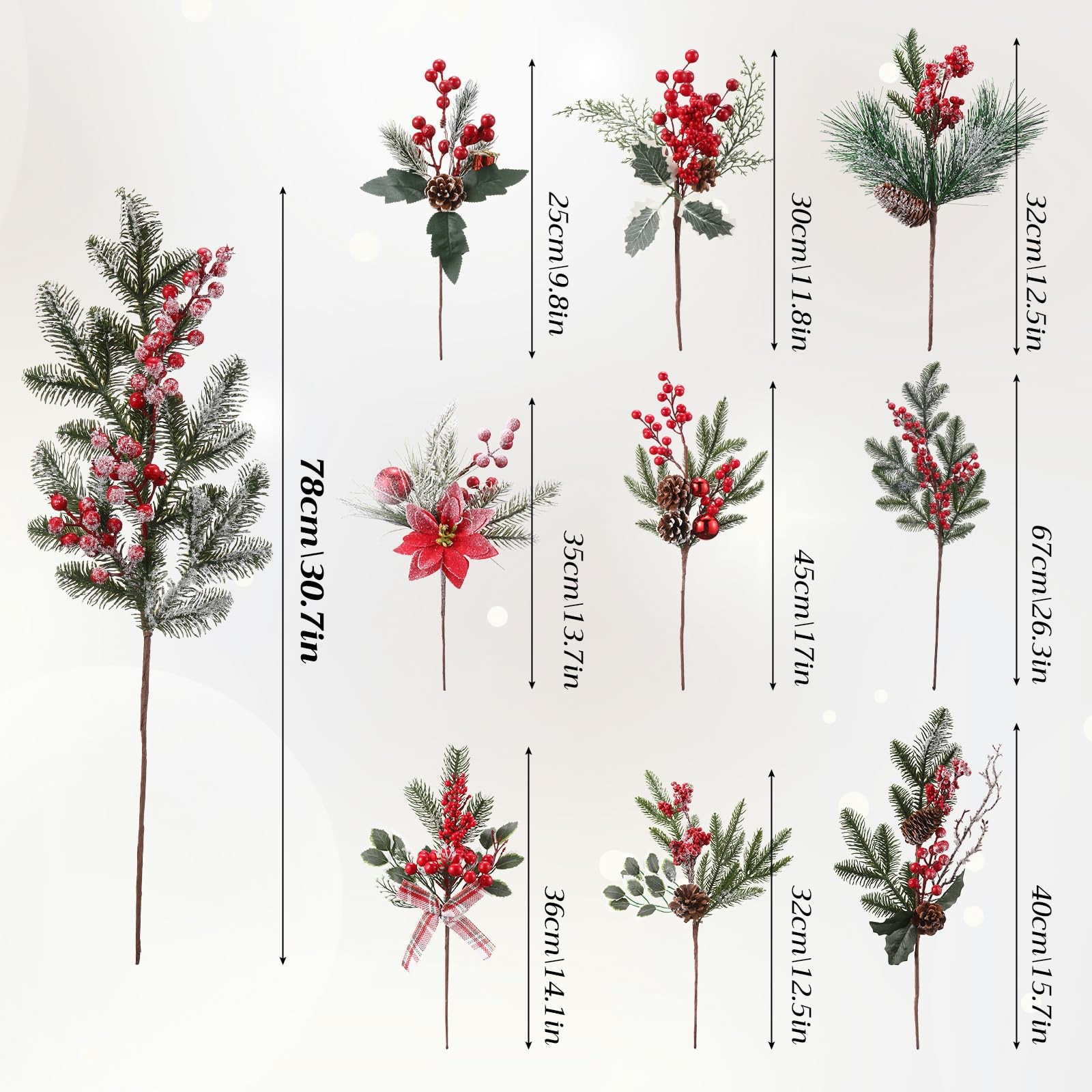 10 Large Size Christmas Artificial Berry Branches, 12-30 in Artificial Christ…