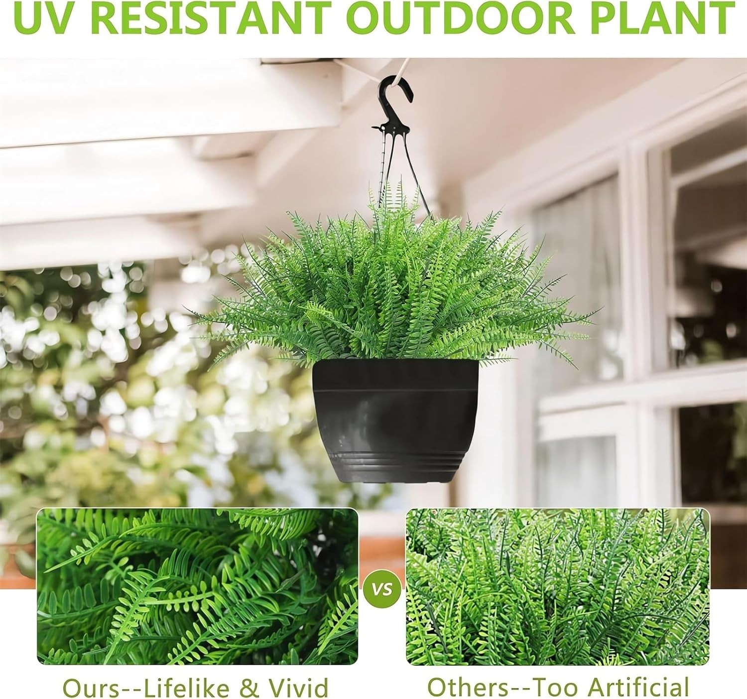 UV Resistant Lifelike Artificial Boston Fern – 2024 New Faux Boston Ferns Out…