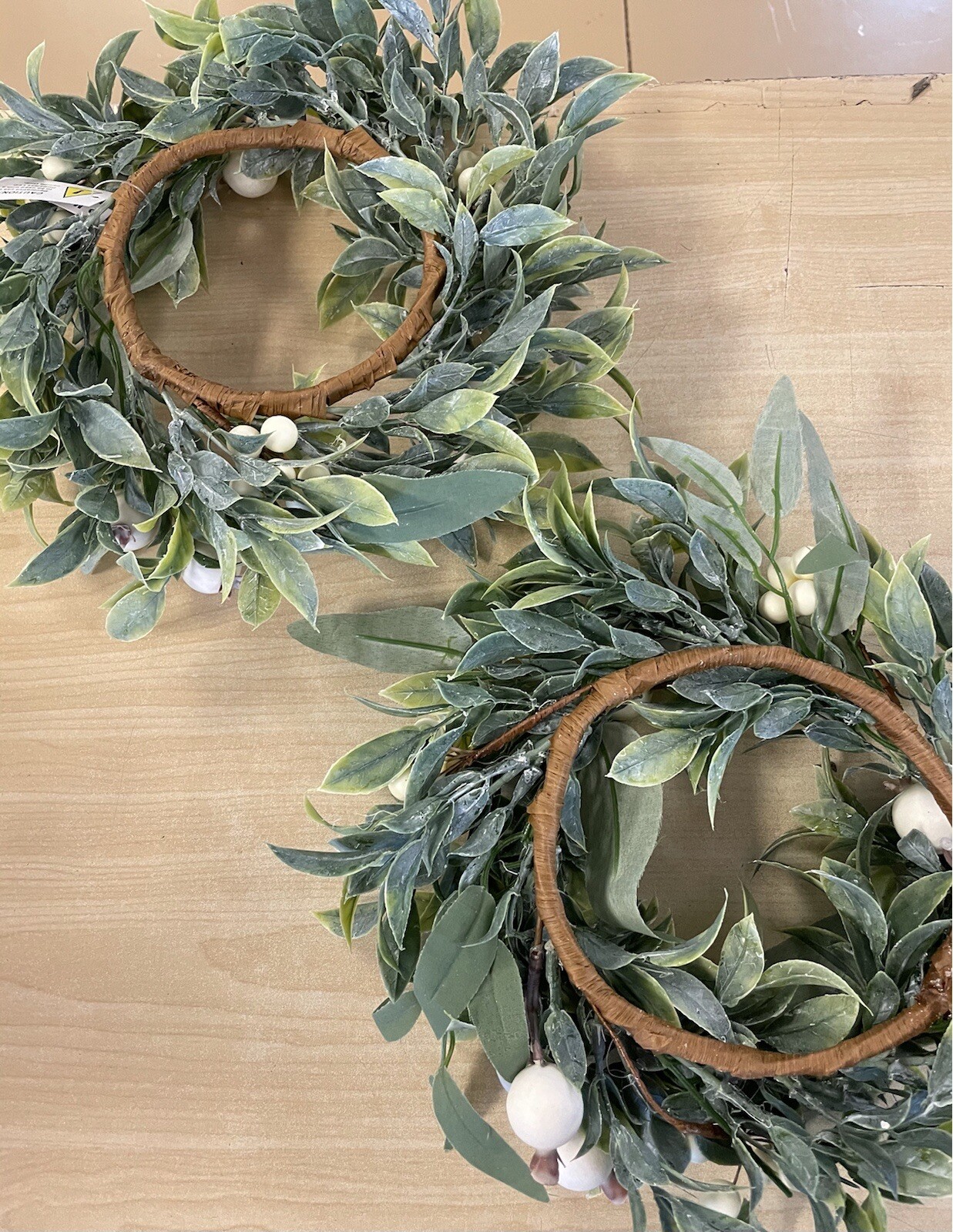 Set of 2 White Berry and Dusted Eucalyptus Leaf Candle Rings by Valerie