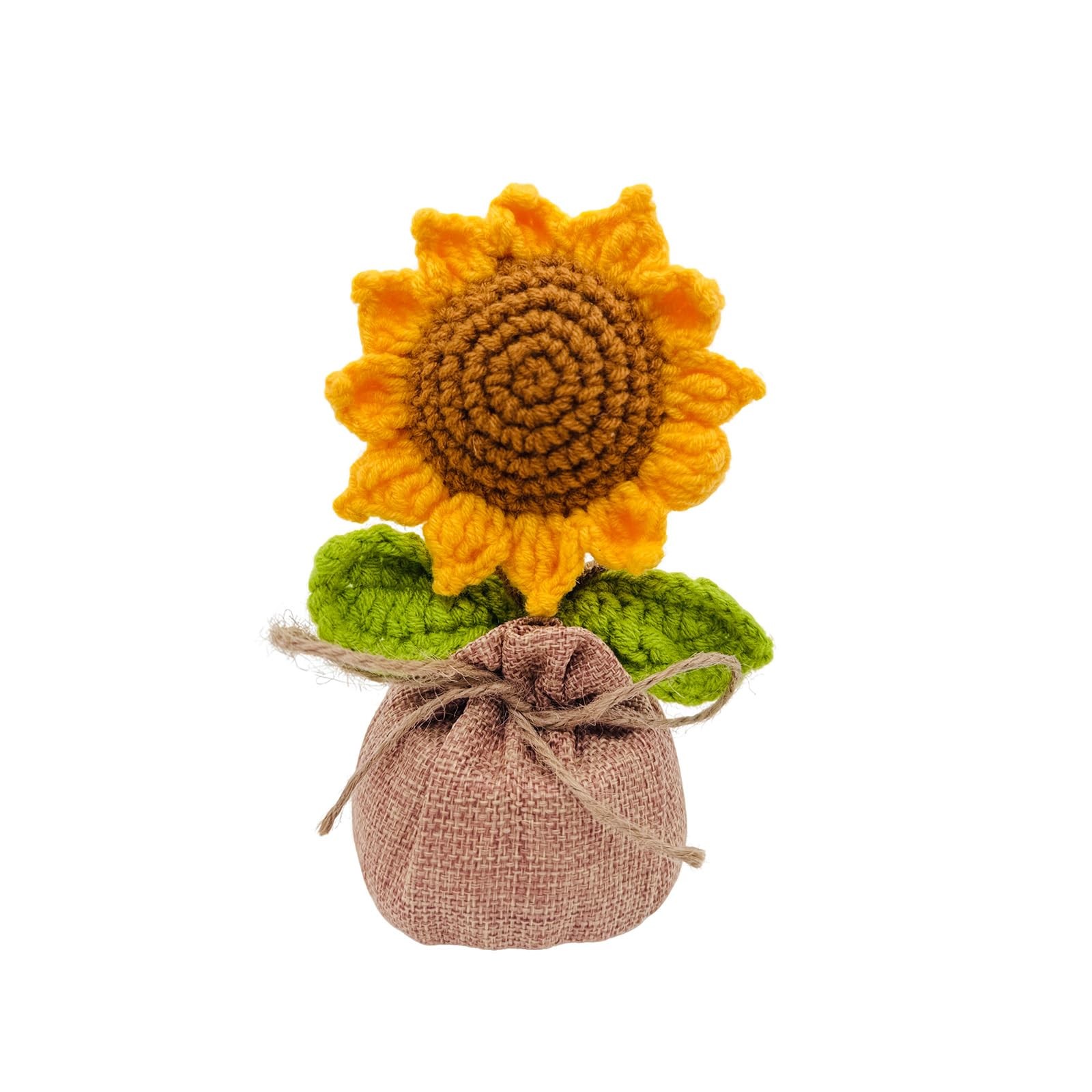 Andvon Crochet Sun Flowers Potted Flower, Handmade Knitted Sun Flores Birthday