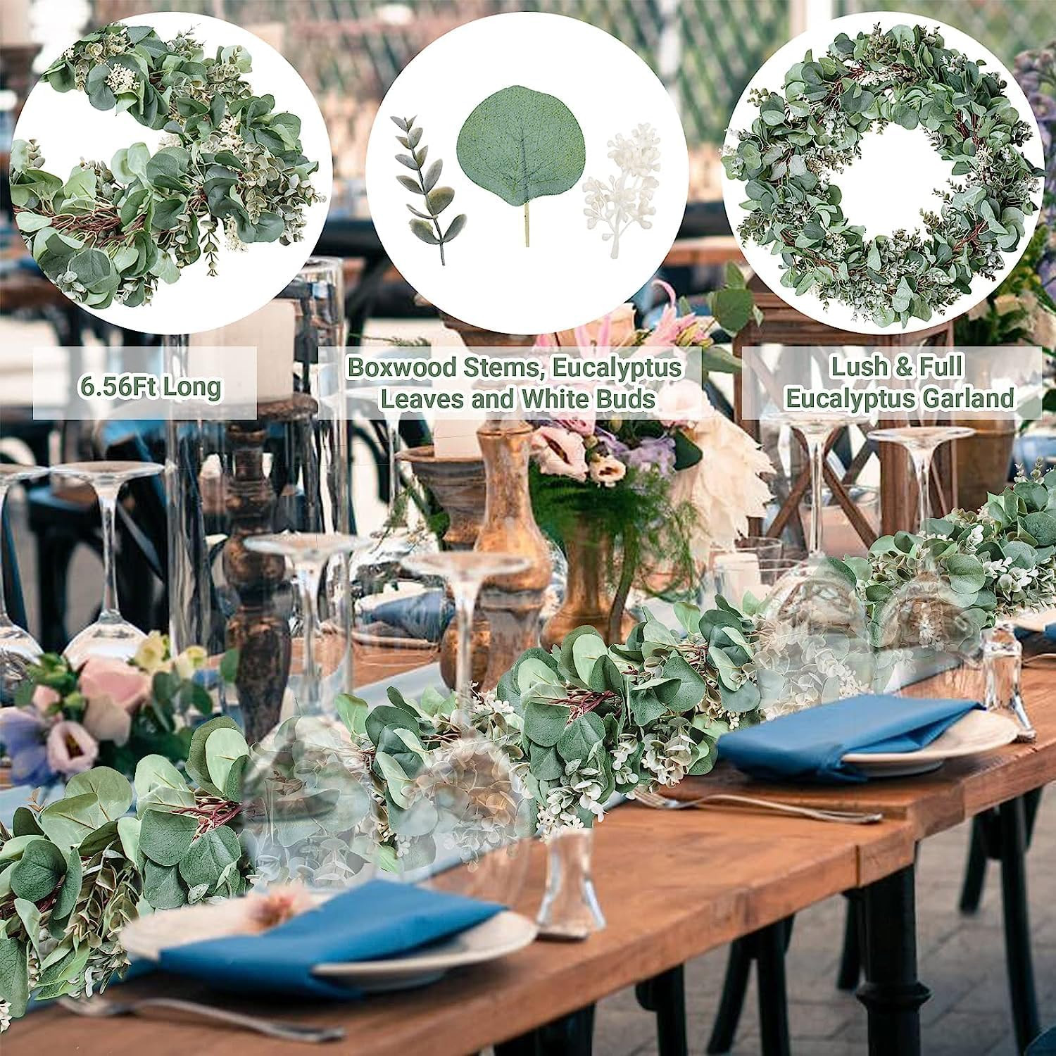2 Pack Eucalyptus Garland Total 13.1 Ft Lush Silver Dollar Leaves Boxwood wit…