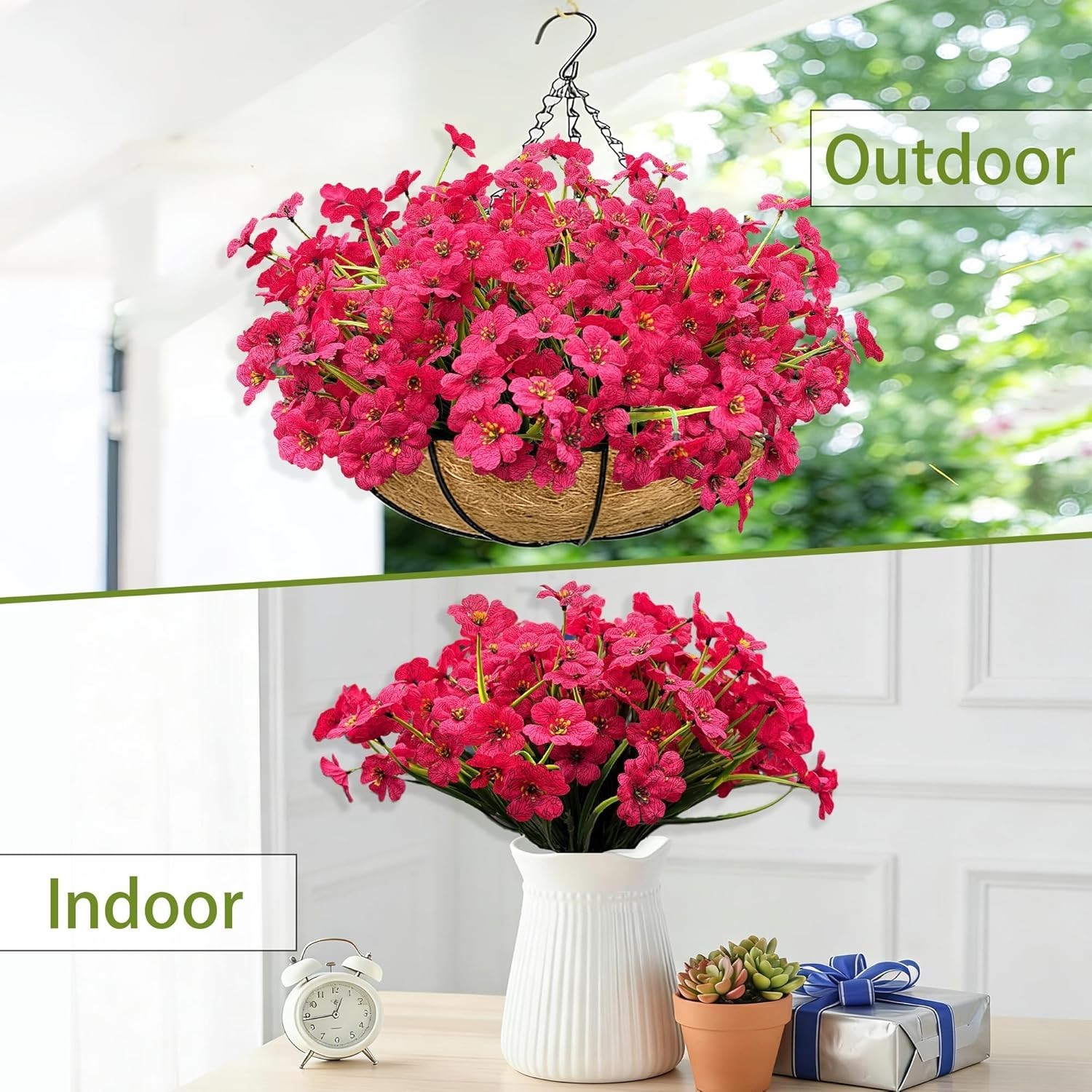 Vibrant 20-Piece Fuchsia Faux Flowers Set – Perfect for Outdoor and Indoor Decor