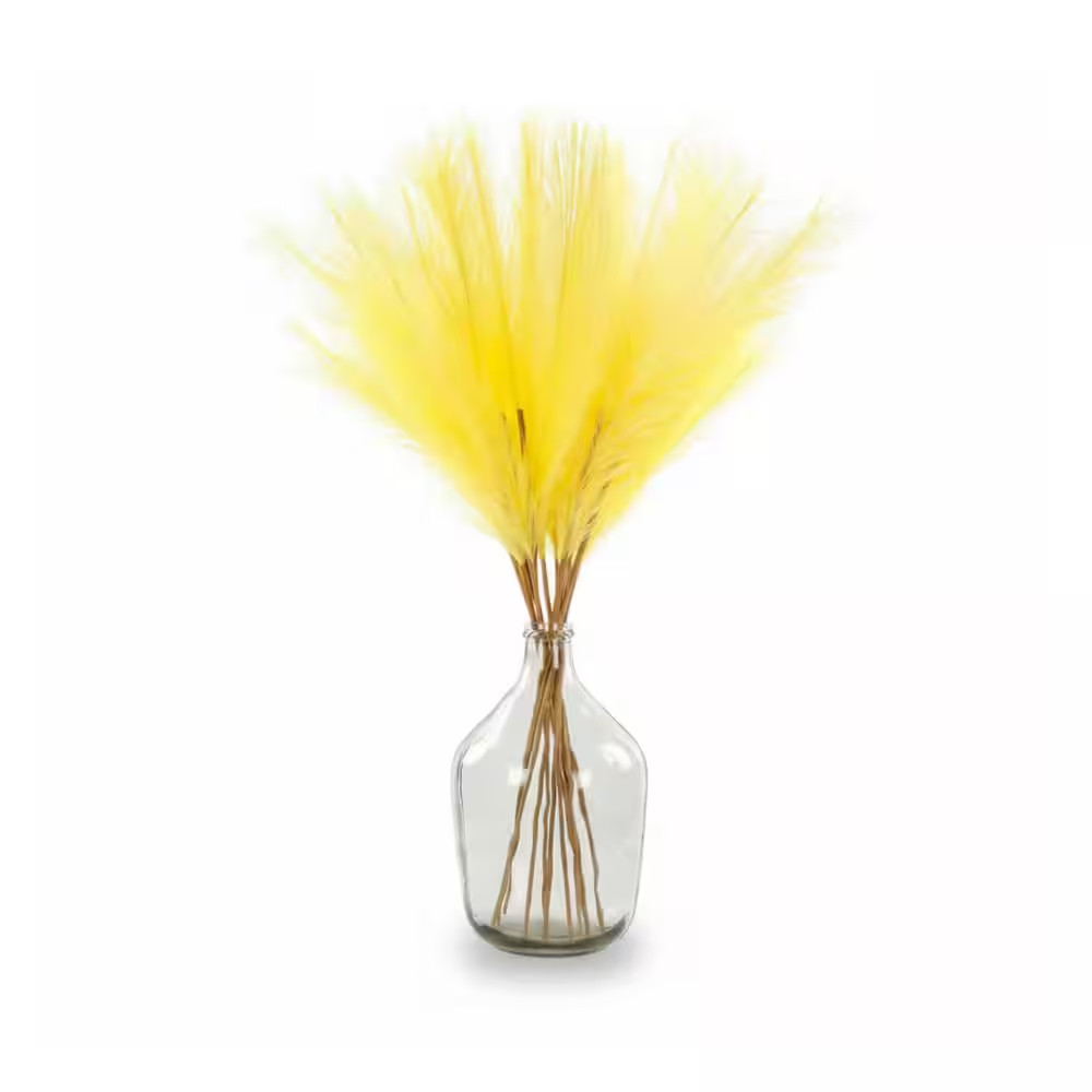 10 In. 12-Pieces Light Yellow Artificial Plant Faux Pampas Grass Tall Pompous Gr