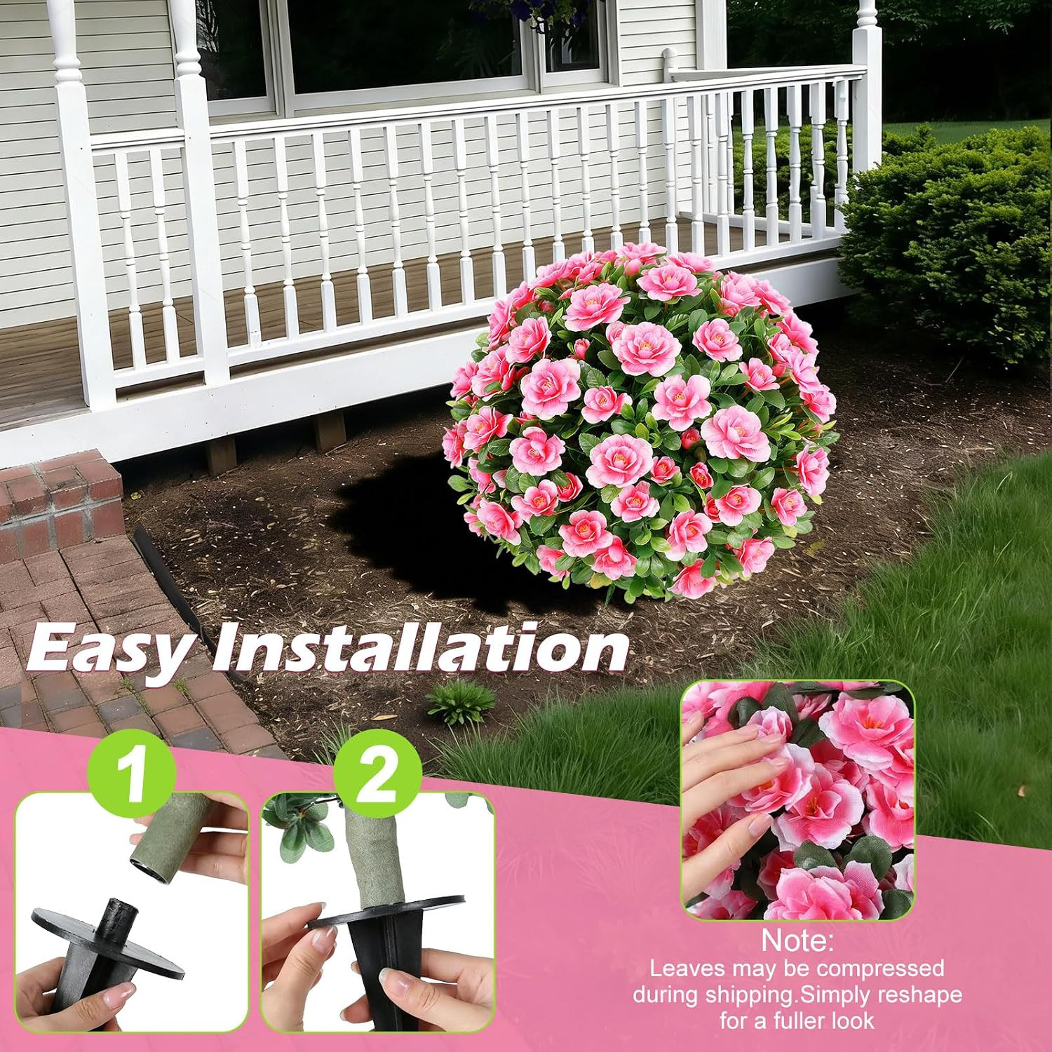2 Pack UV Resistant Pink Crabapple Blossom Topiary Trees for Outdoor Decor