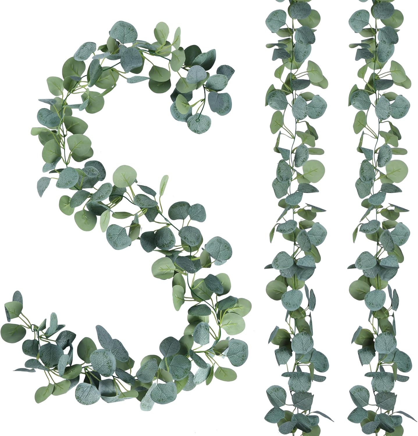 6 Pack Artificial Eucalyptus Garland Greenery Leaves Handmade 3D Silk Vines Silv