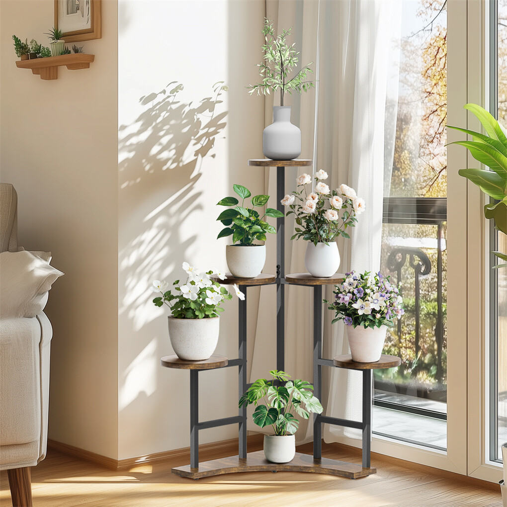 6 Tiers Triangle Corner Plant Stand Flower Pots Holder Rack Indoor Outdoor Patio