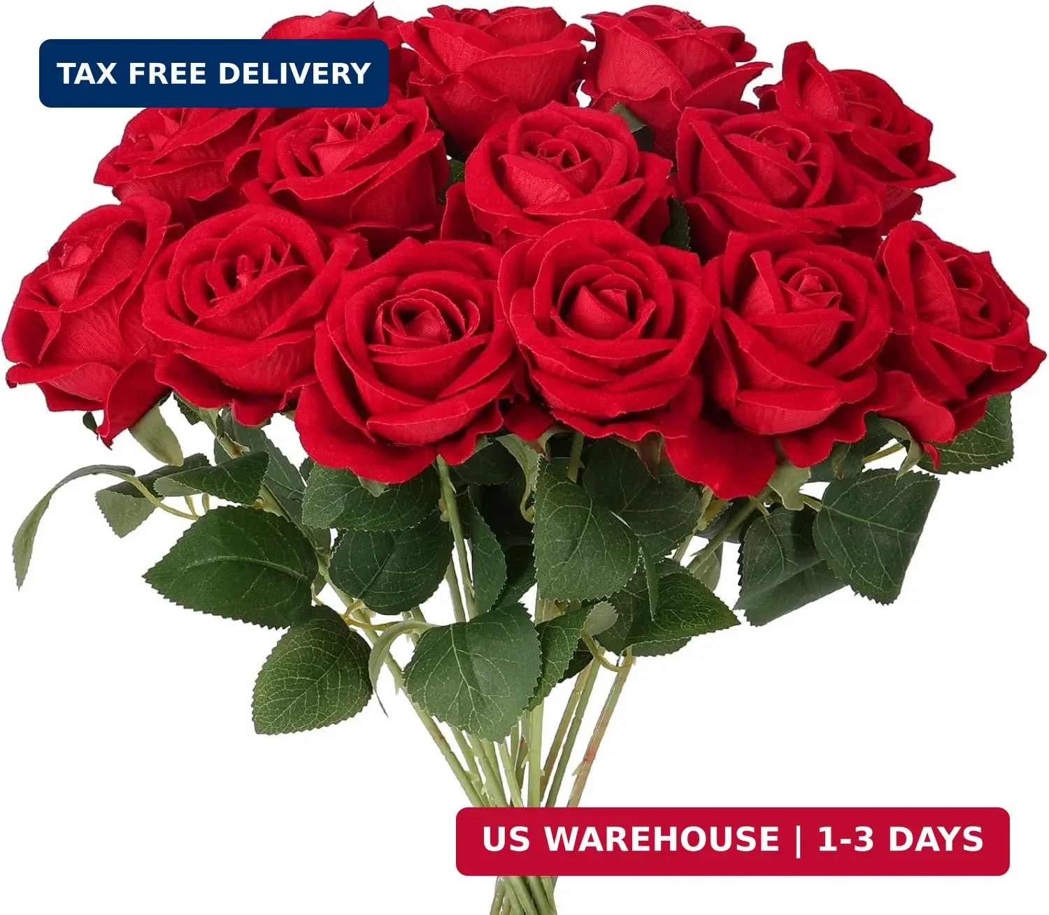 Auihiay 14PCS Red Roses Artificial Flowers, Fake Red Roses Bouquet with Long Ste