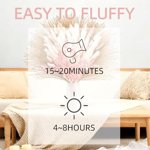 Bunny Tails Dried Flowers Bouquet Nature Colorful Pampas Grass with Baby Pink