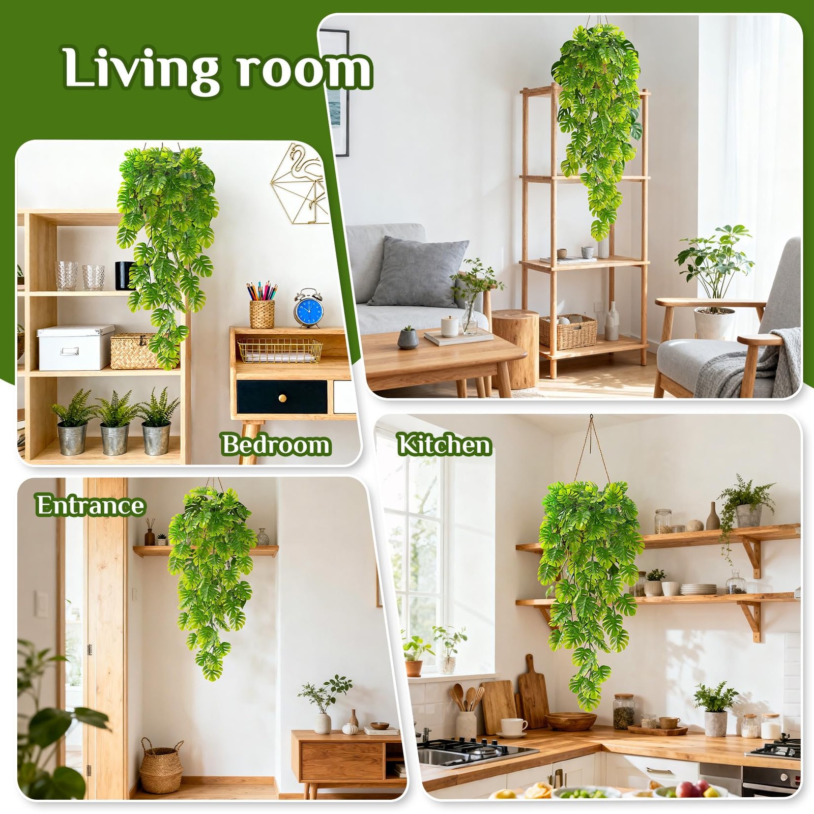 3PCS Fake Hanging Plants – 27.5″ Uv Resistant Artificial Monstera Vines with …