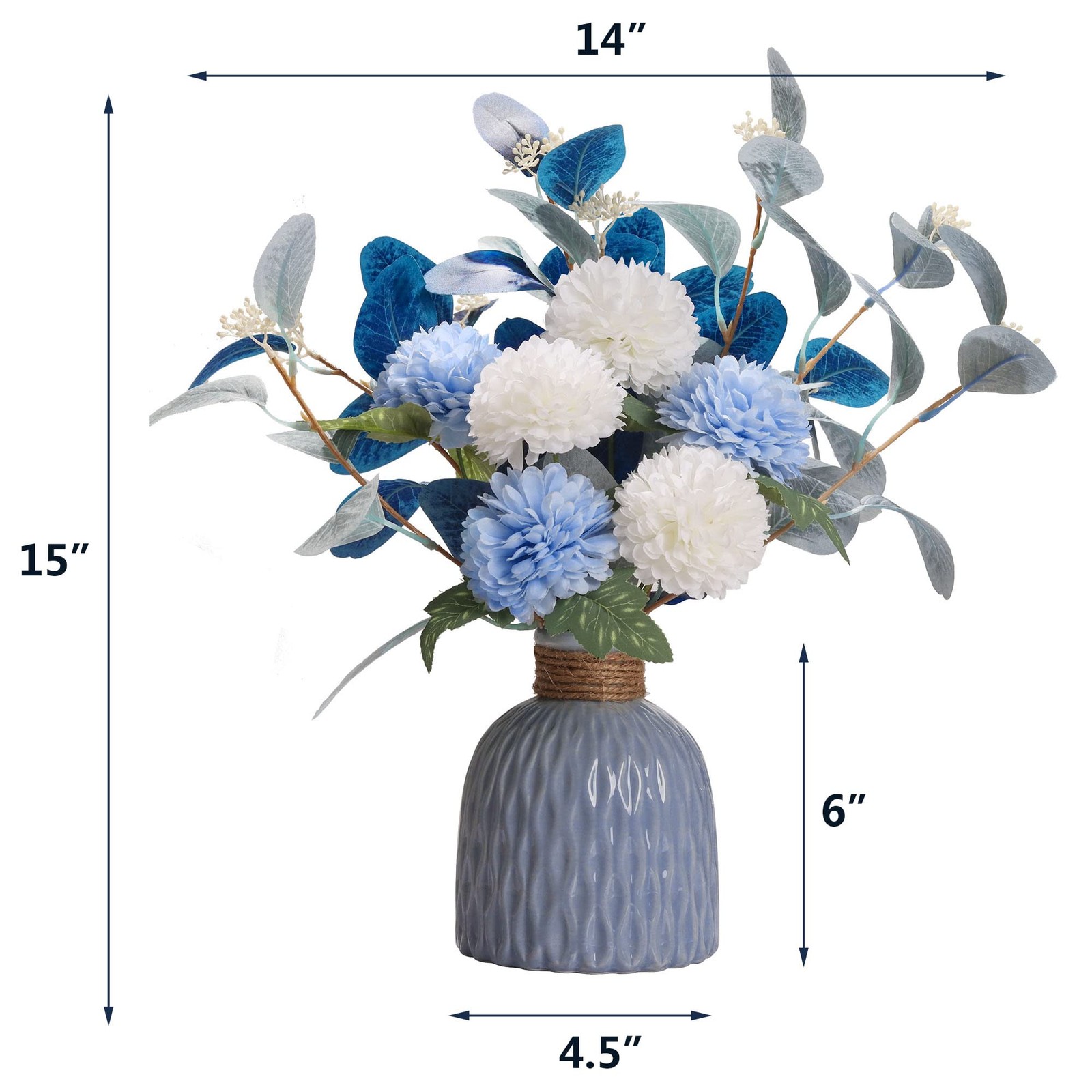 Artificial Flowers with vases, Fake Hydrangea with Eucalyptus Bouquet Combina…