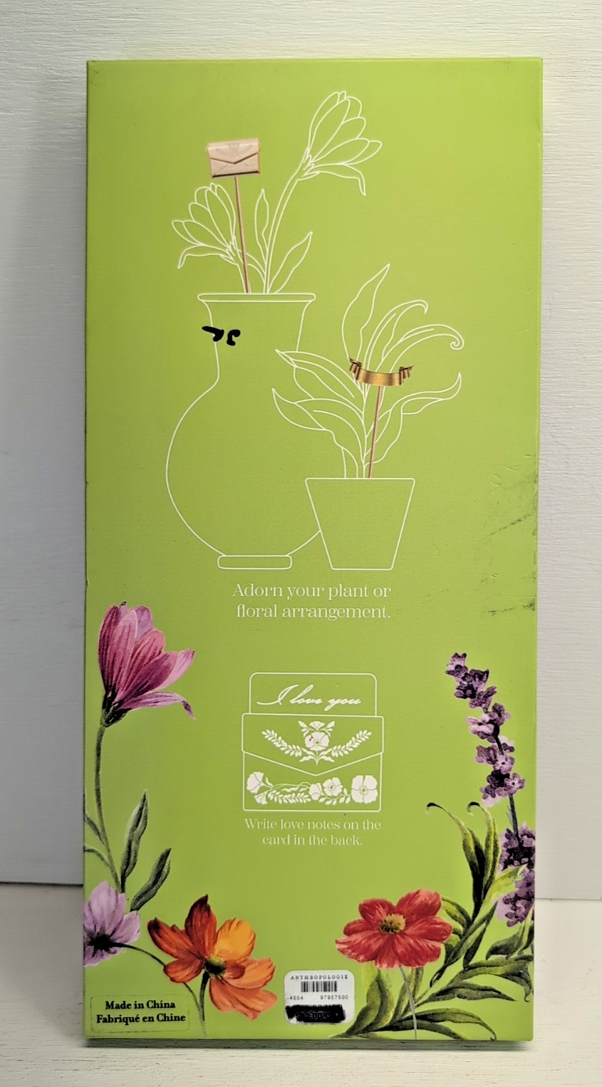 NEW! SEALED! ANTHROPOLOGIE 12″ GOLD METAL FLORAL PLANT POT PICKS INDOOR FLOWERS
