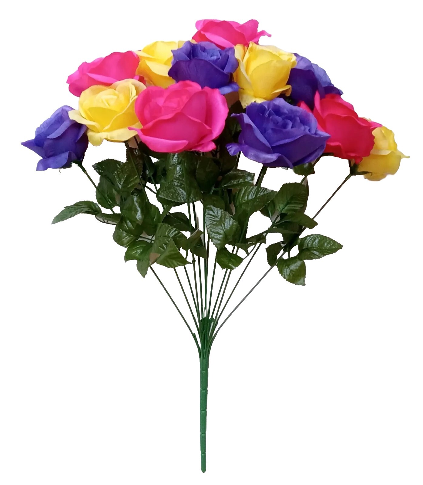 Yellow Purple & Beauty Open Rose 20″ Lg Bush Silk Flower Indoor/Outdoor Decor