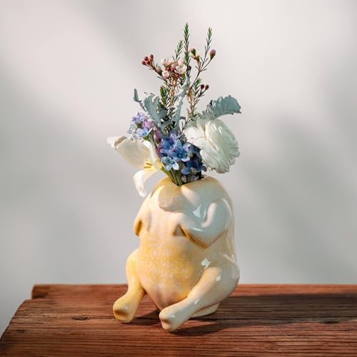 Quirky Yellow Ceramic Raw Chicken Vase – Funny Uncooked Turkey Lemon Yellow