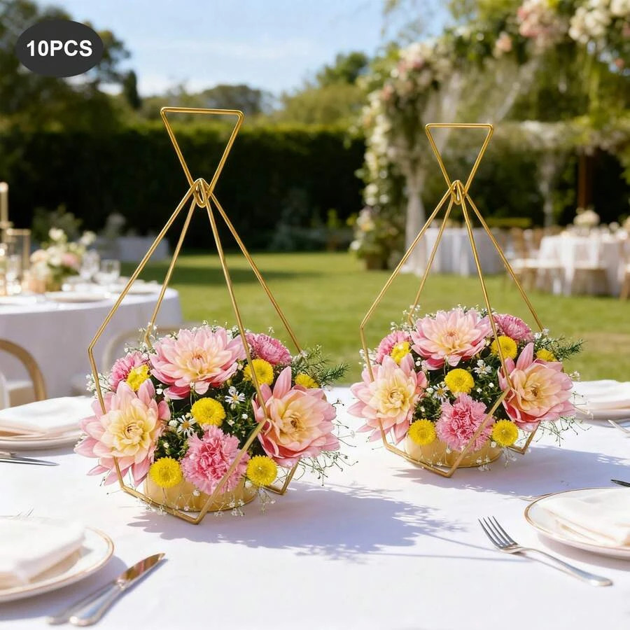 NEW 10 Pcs Gold Geometric Diamond Vases Wedding Centerpiece FREE SHIPPING