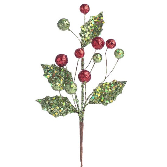 Bulk Pack of 8 Sparkling Artificial Holly and Berry 9″ Picks