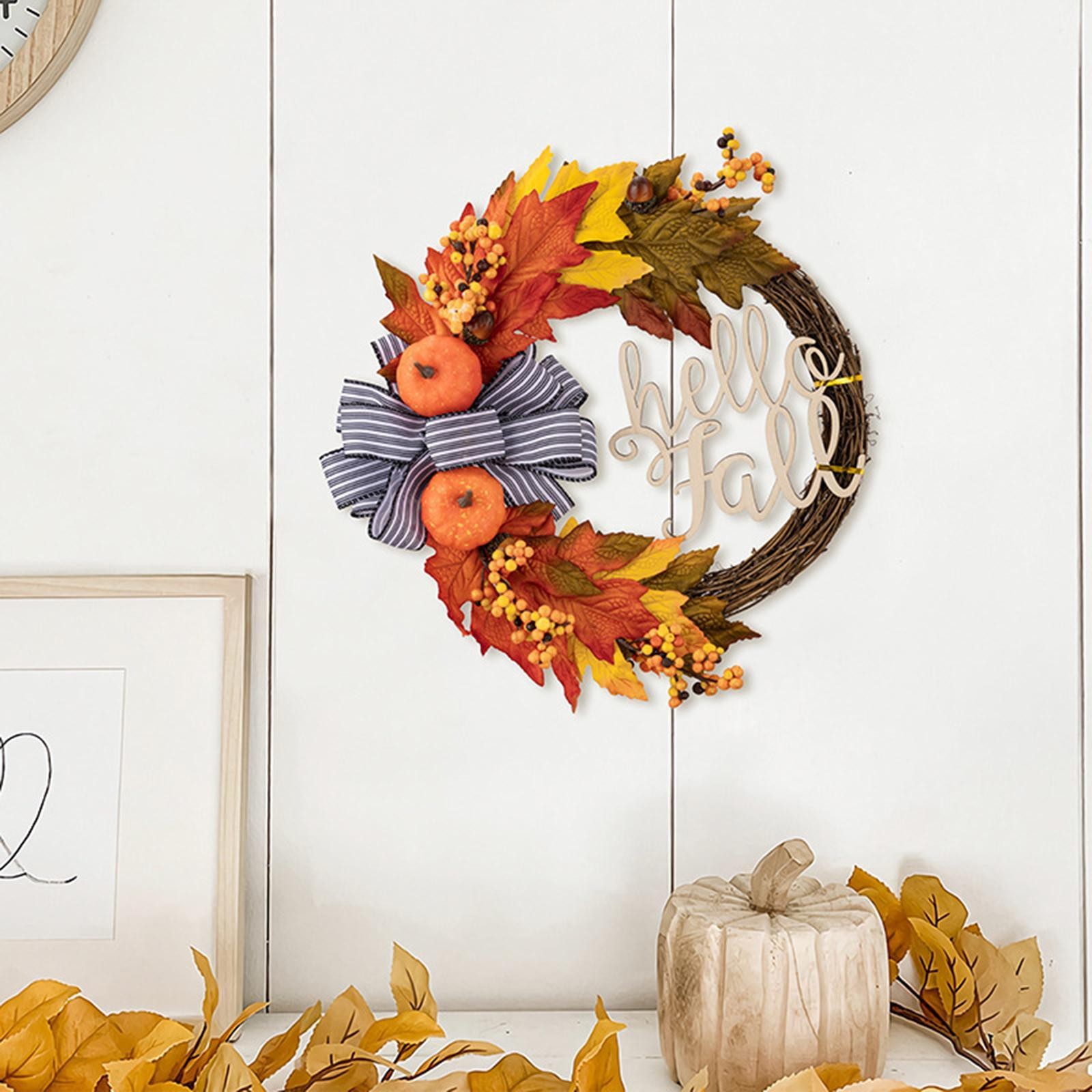 Artificial Pumpkin Wreath Harvest Farmhouse Porch Fall Wreath for Front Door