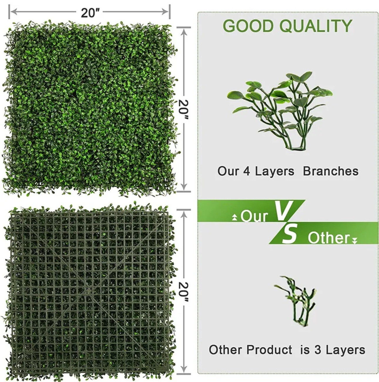 20×20″ Artificial Boxwood Wall Hedge Mat Plant Panels Outdoor Grass