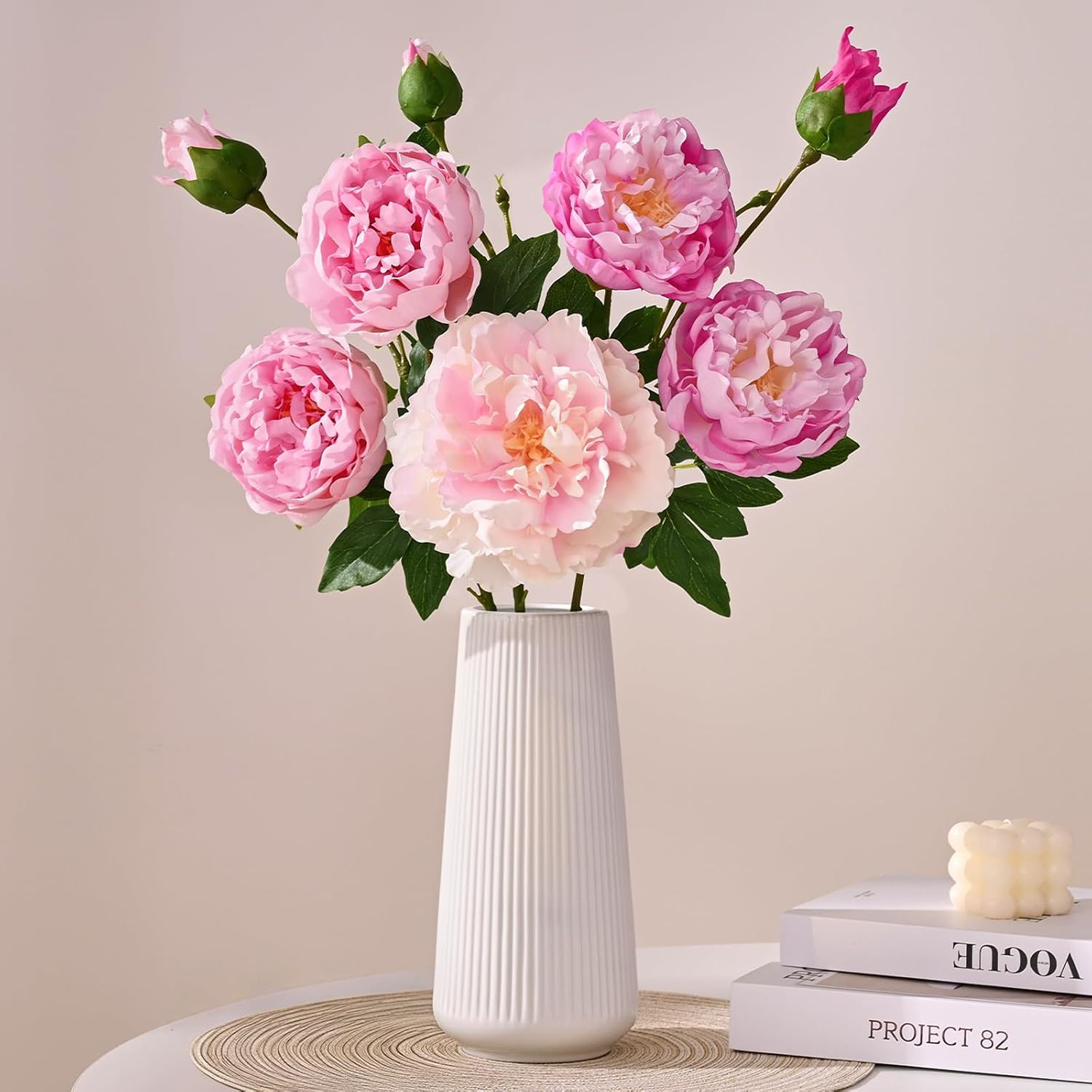 3 Pack Artificial Peony Flowers 22 Inch Long Stems Real Touch Faux Blooms