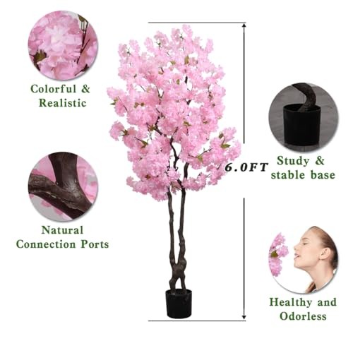 Faux Cherry Blossoms Tree Pink 6FT Artificial Cherry Blossom 5ft 7in Pink-ap26