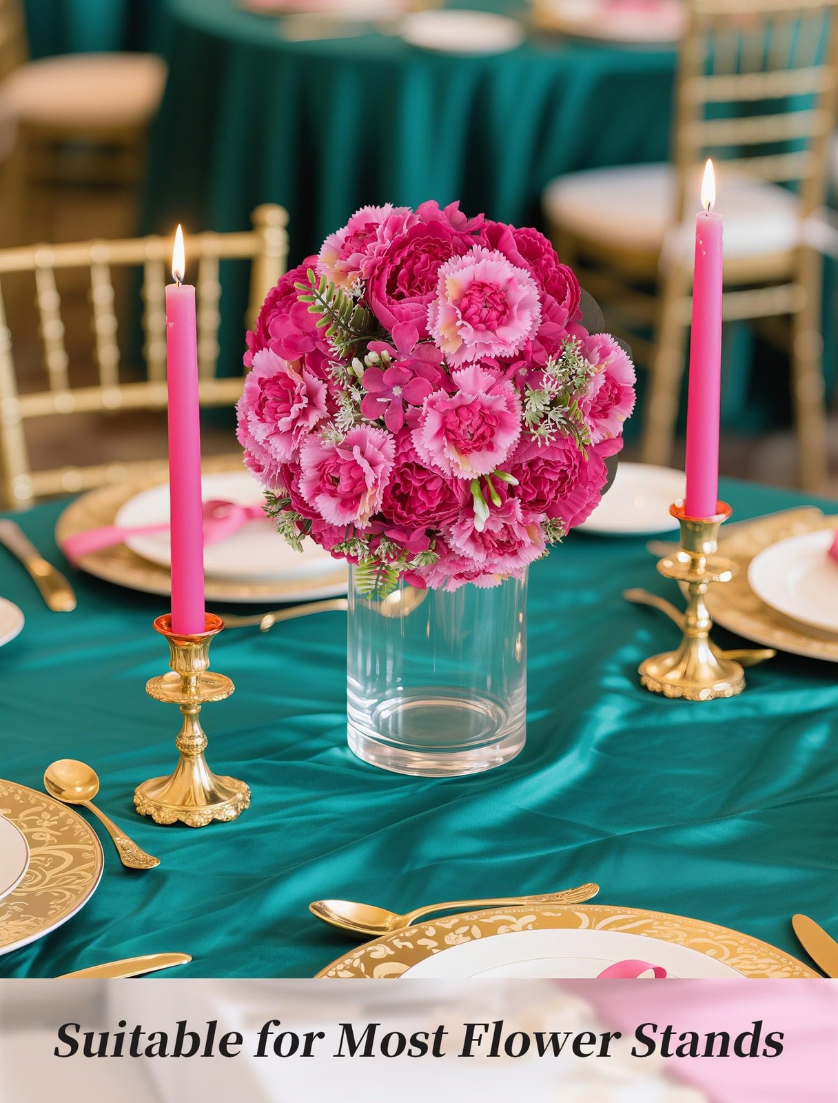 Peony Artificial Flowers : 2pc 9.5 Inch Hot Pink Floral Arrangement for Cente…