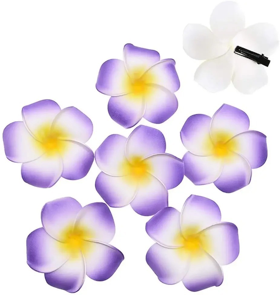 50Pcs 2.4″ White Foam Hawaiian Frangipani Artificial Plumeria Flower Hat Hair
