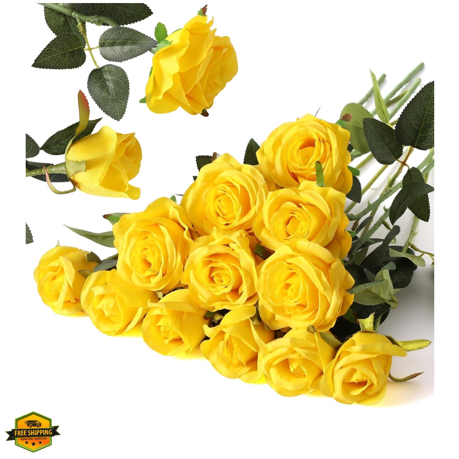 12PCS Artificial Silk Flowers Realistic Roses Bouquet Long Stem for Home Wedd…