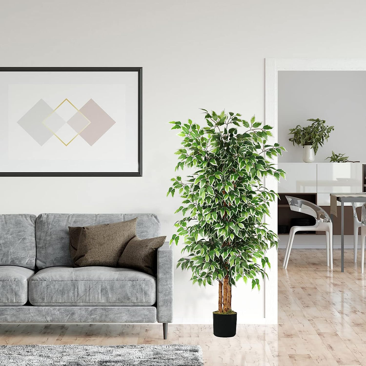 6Ft Tall Faux Ficus Tree with Natural Trunk for Home and Office Decor