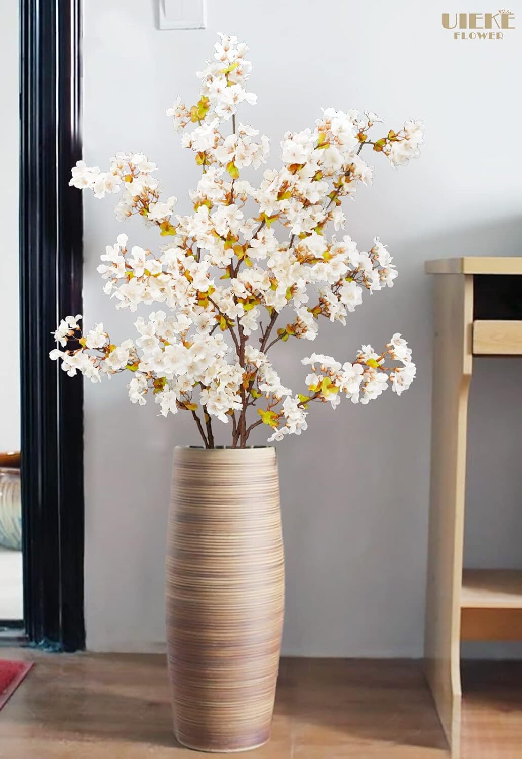 Uieke Silk White Cherry Blossom Branches, 39.3in Artificial Cherry Blossom Stems