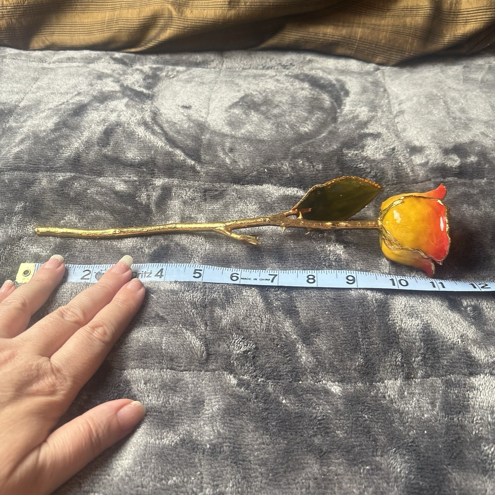 Vintage Forever Rose Lacquer Dipped 24k Gold Trimmed Yellow/Red Two Tone Rose