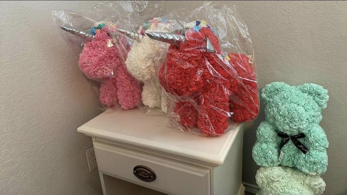 Rose Flower Teddy Bear Unicorn LARGE 12″ tall