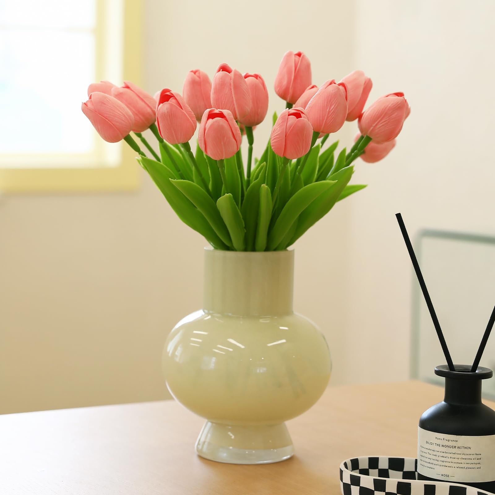 Fake Tulips, 20pcs Pink Artificial Flowers For Garden Wedding, Pink