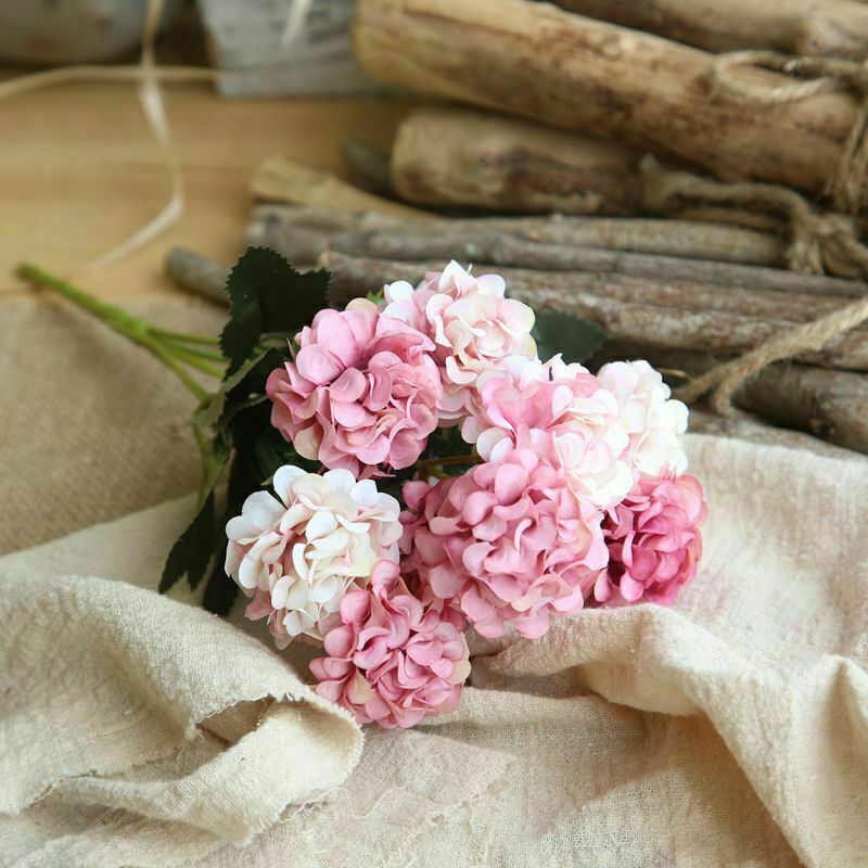 10 Heads Artificial Hydrangea Flowers Silk Bouquet Party Wedding Home Xmas Decor
