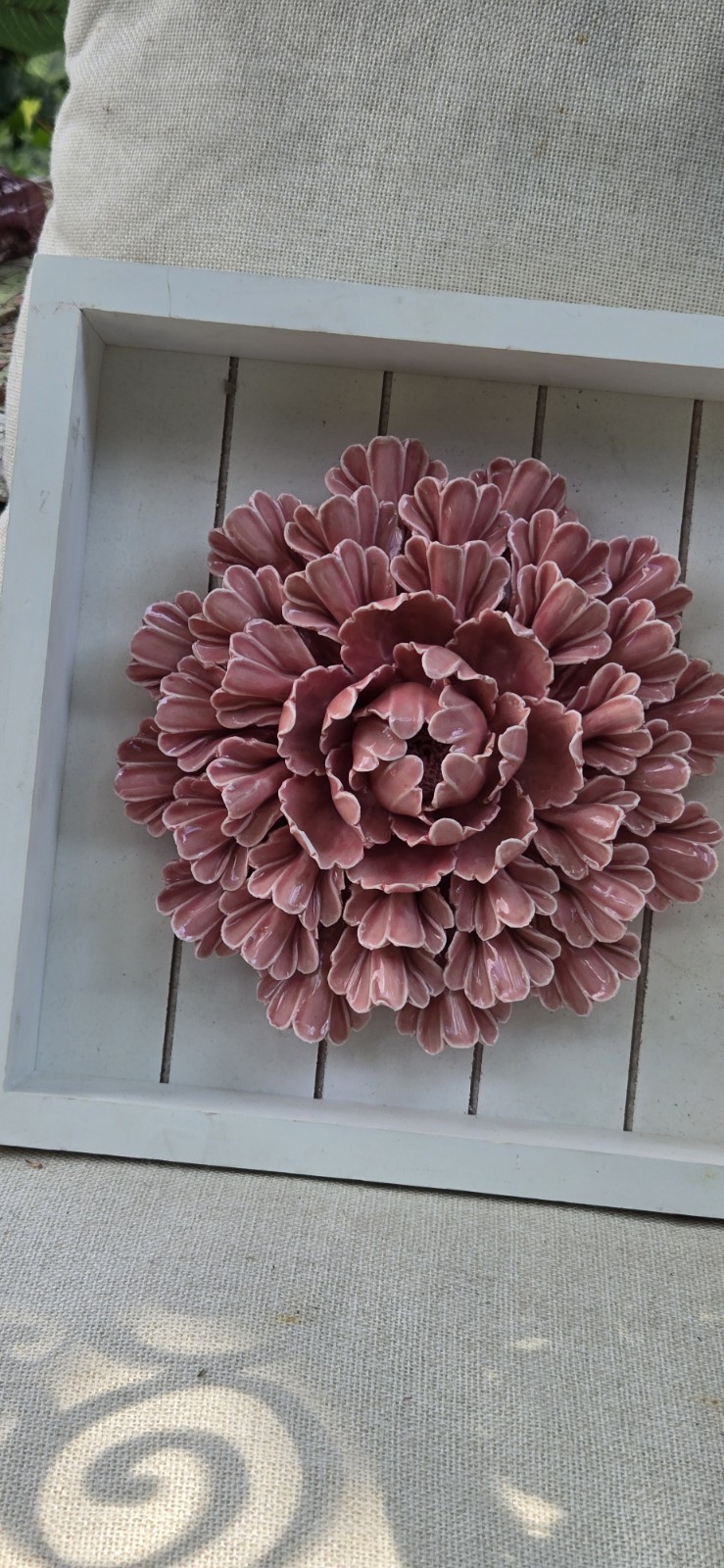 Peony Ceramic Wall 3D Decoration Pink 10.5”Square. Wall Decor Hook. Read
