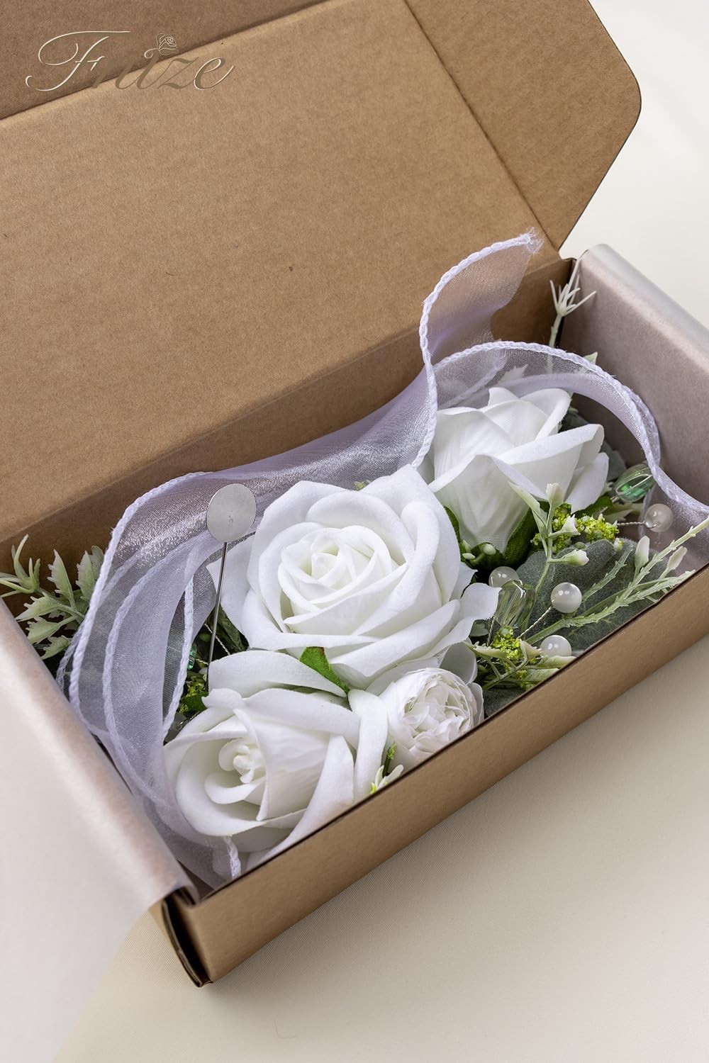 White Wrist Corsage and Boutonniere Set for Bride Groom Bridesmaids Groomsmen…
