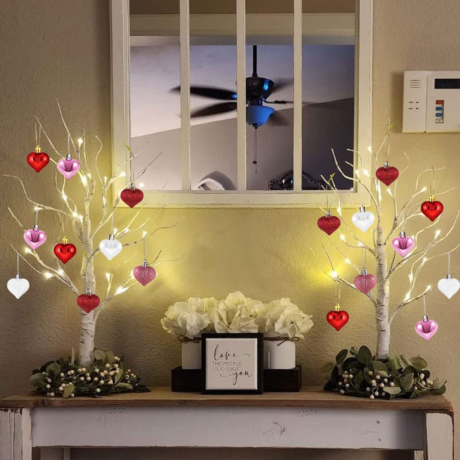 24 Inch Valentine Lighted Birch Tree Centerpiece Table 12 PCS Heart Ornament