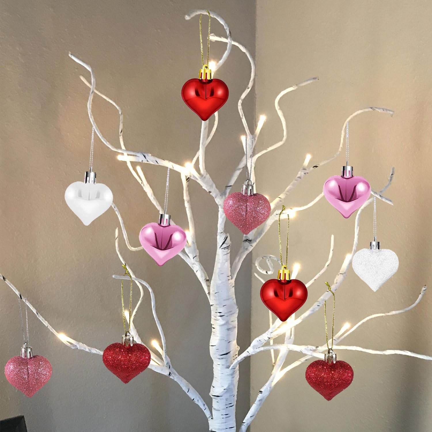 24 Inch Valentine Lighted Birch Tree Centerpiece Table 12 PCS Heart Ornament