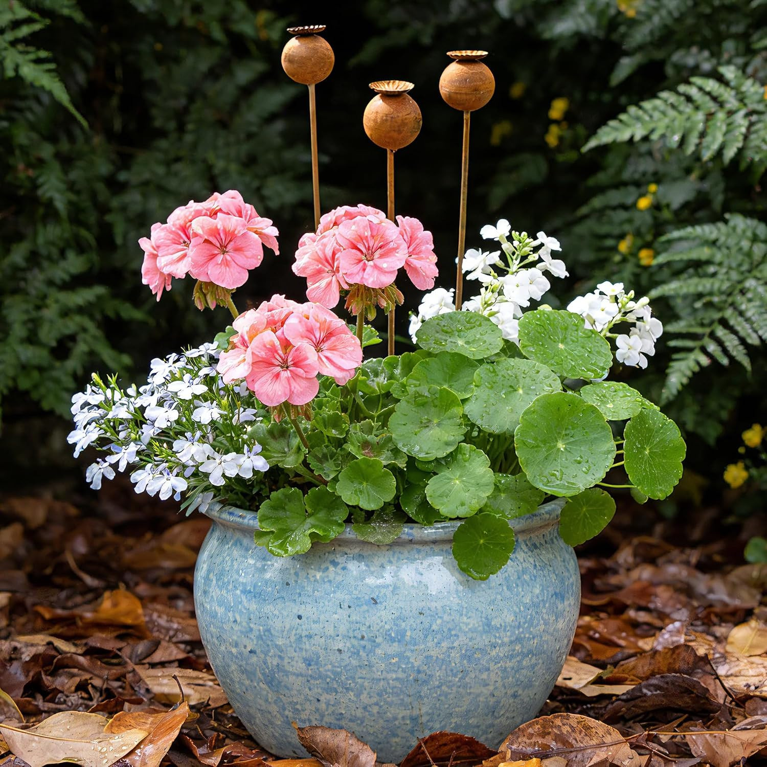 Metal Flowers for outside – 3PCS Decorative Garden Stakes, Flower Bed Decoration