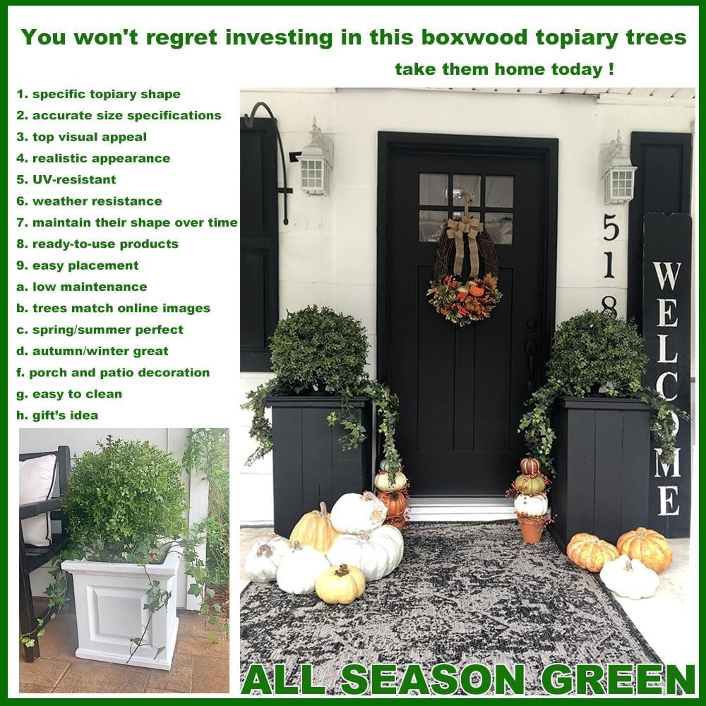 2’T 18”W Large Ball Artificial Topiary Trees Potted Outdoor Faux Plants