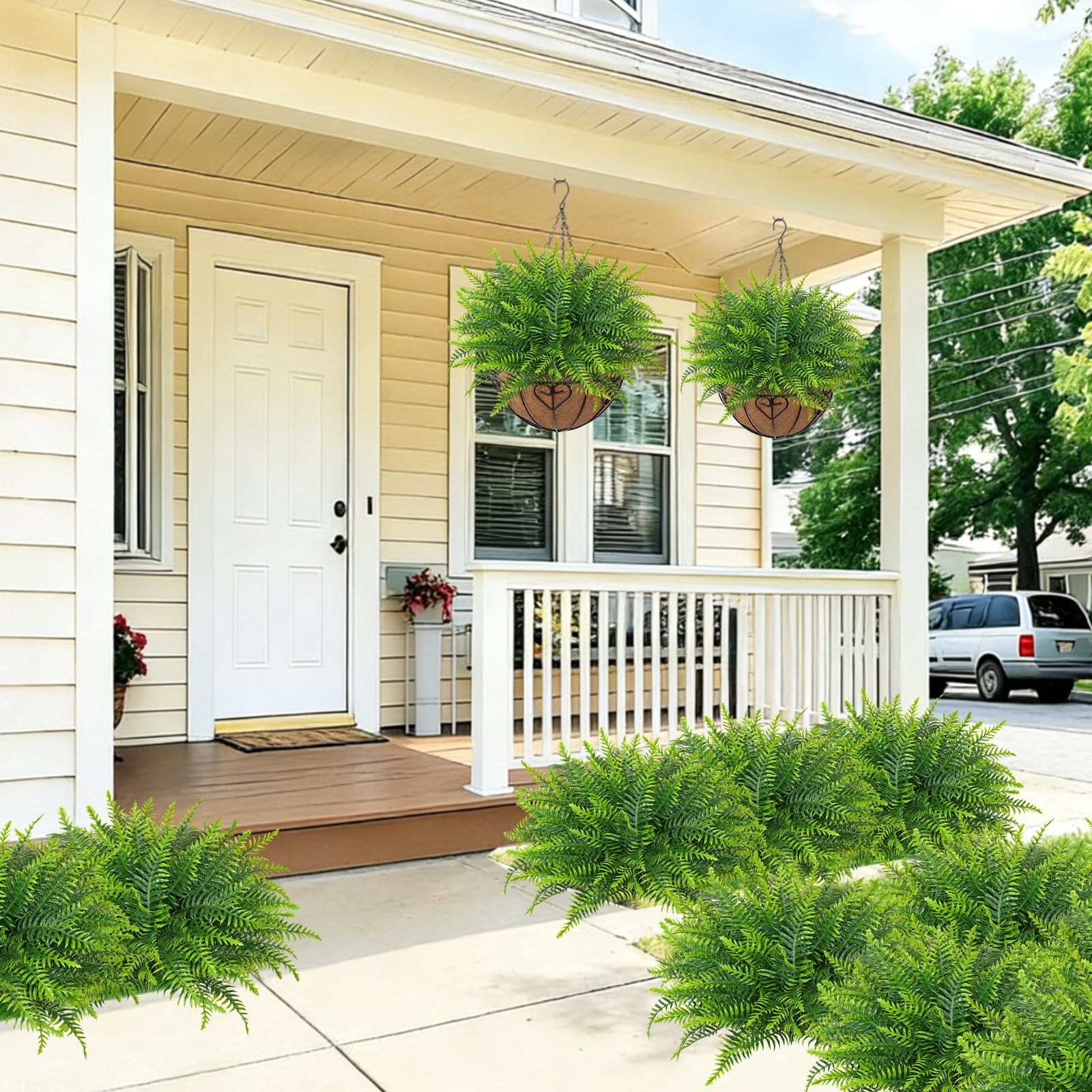 12 Bundles Artificial Plants Outdoor Faux Boston Fern 17.7 Inch Long Length A…