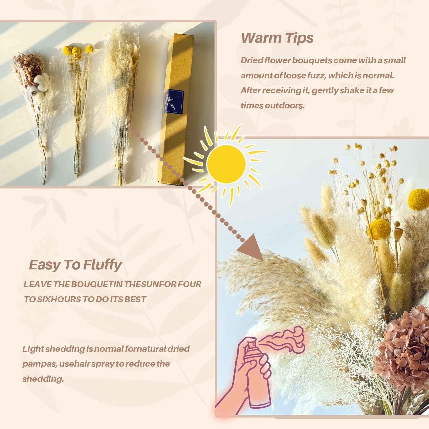 Natural Pampas Grass Bouquet -Cotton Stems,Bunny Tails ,Hydrangea,Fall Dried Flo