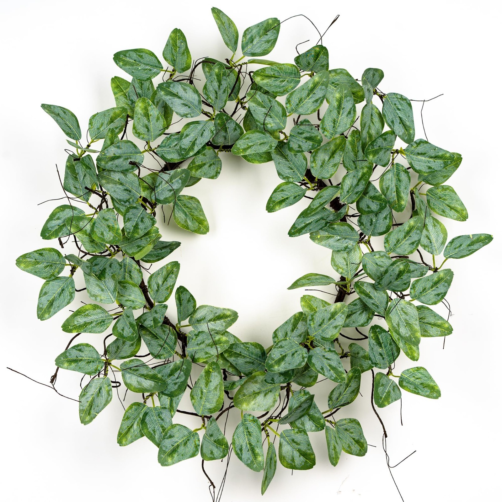 24″ Eucalyptus Twig Wreath for Front Door | Faux Ficus & Silk Foliage, Boho Deco
