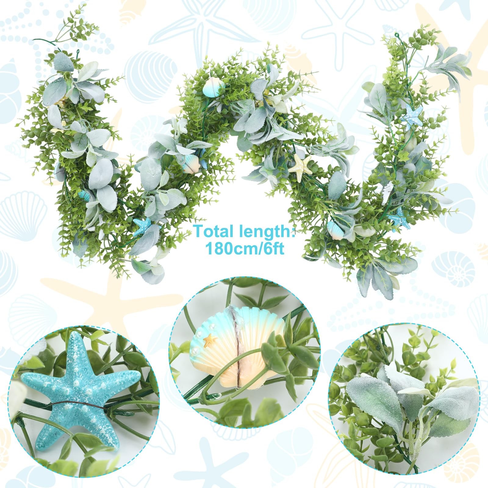 6 ft Coastal Decor Shell Garland Ocean Beach Mantel Swag Beach Decor Starfish…