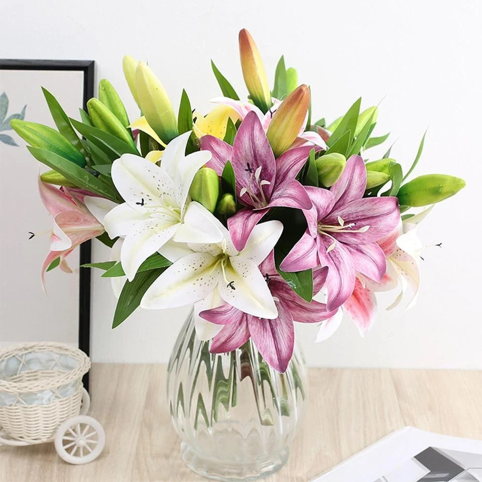NEW 3D Printed White Lily Artificial Flowers Real Look for Wedding Home Decor
