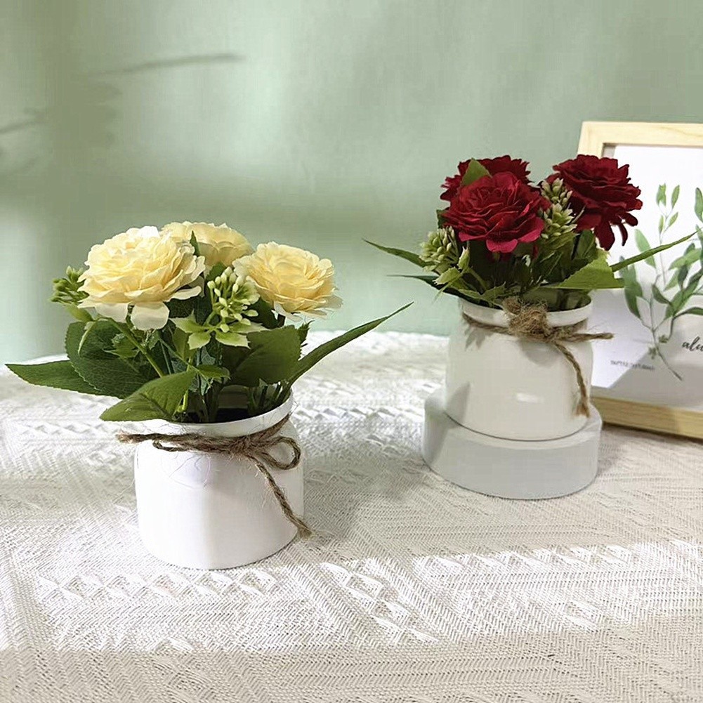 Plastic Potted Chrysanthemum Artificial Flowers for Living Room Desk Decor 15cm