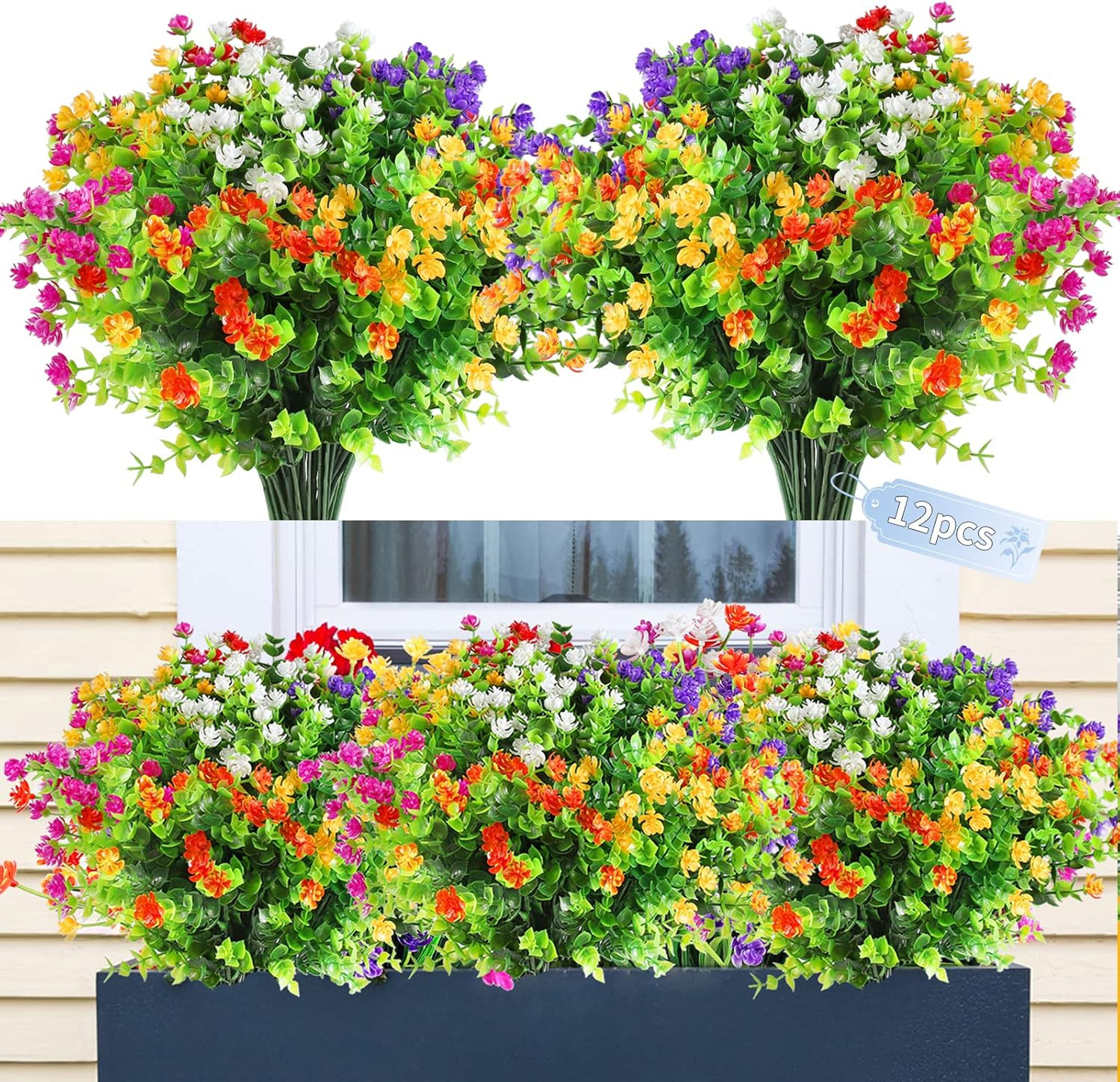 12 Bundle Artificial Flowers for Outdoor UV Resistant Plants, Fall Faux Flowers