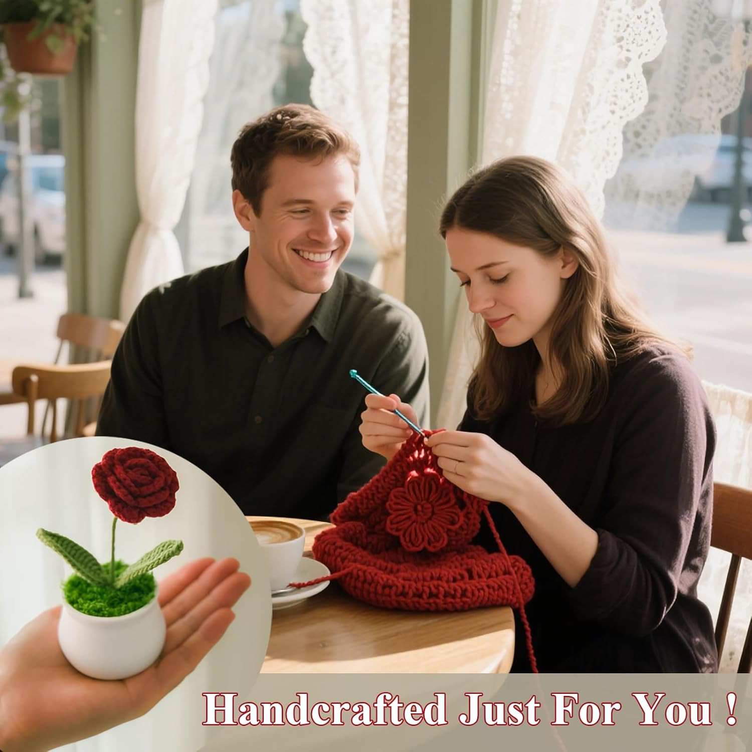 Crochet Flowers Cute Rose Gifts for Girlfriend, Boyfriend Valentines Birthday Gi