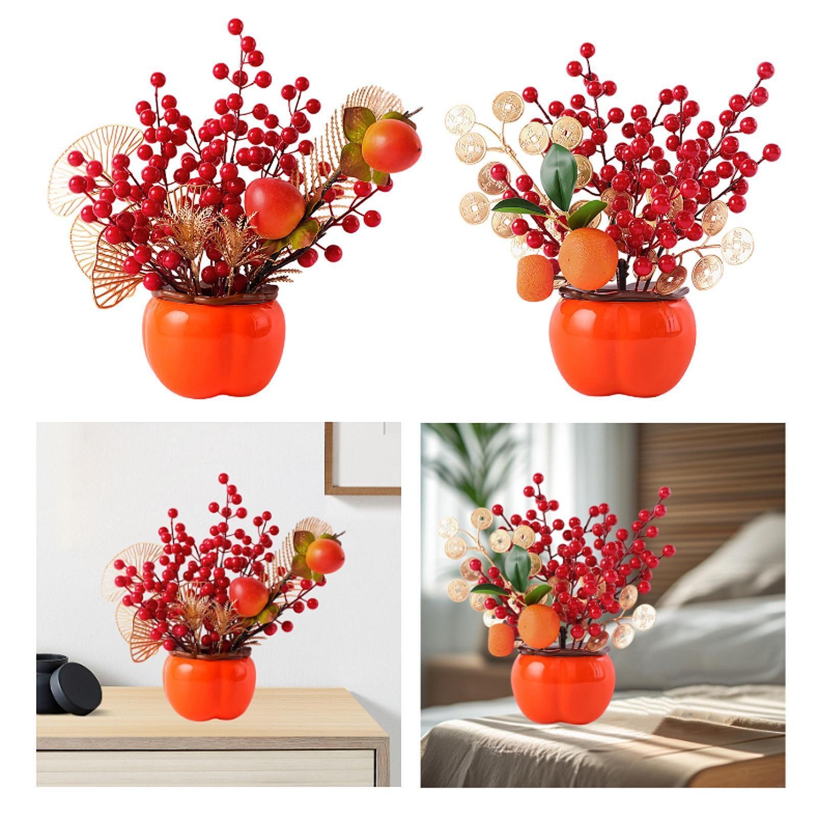 Chinese New Year Ornament Fake Flower Blessing Bucket for Entryway Wedding