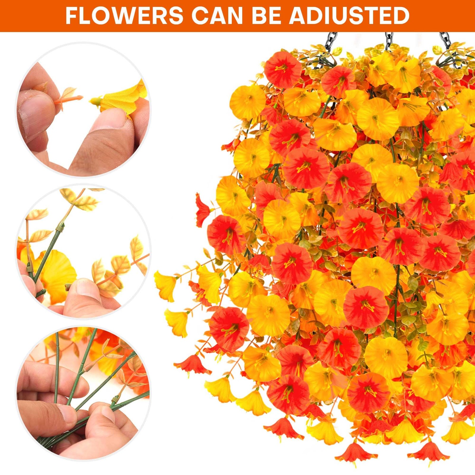 2PCS Artificial Hanging Flowers Outdoors fake mums Plants Garden Home Decorat…